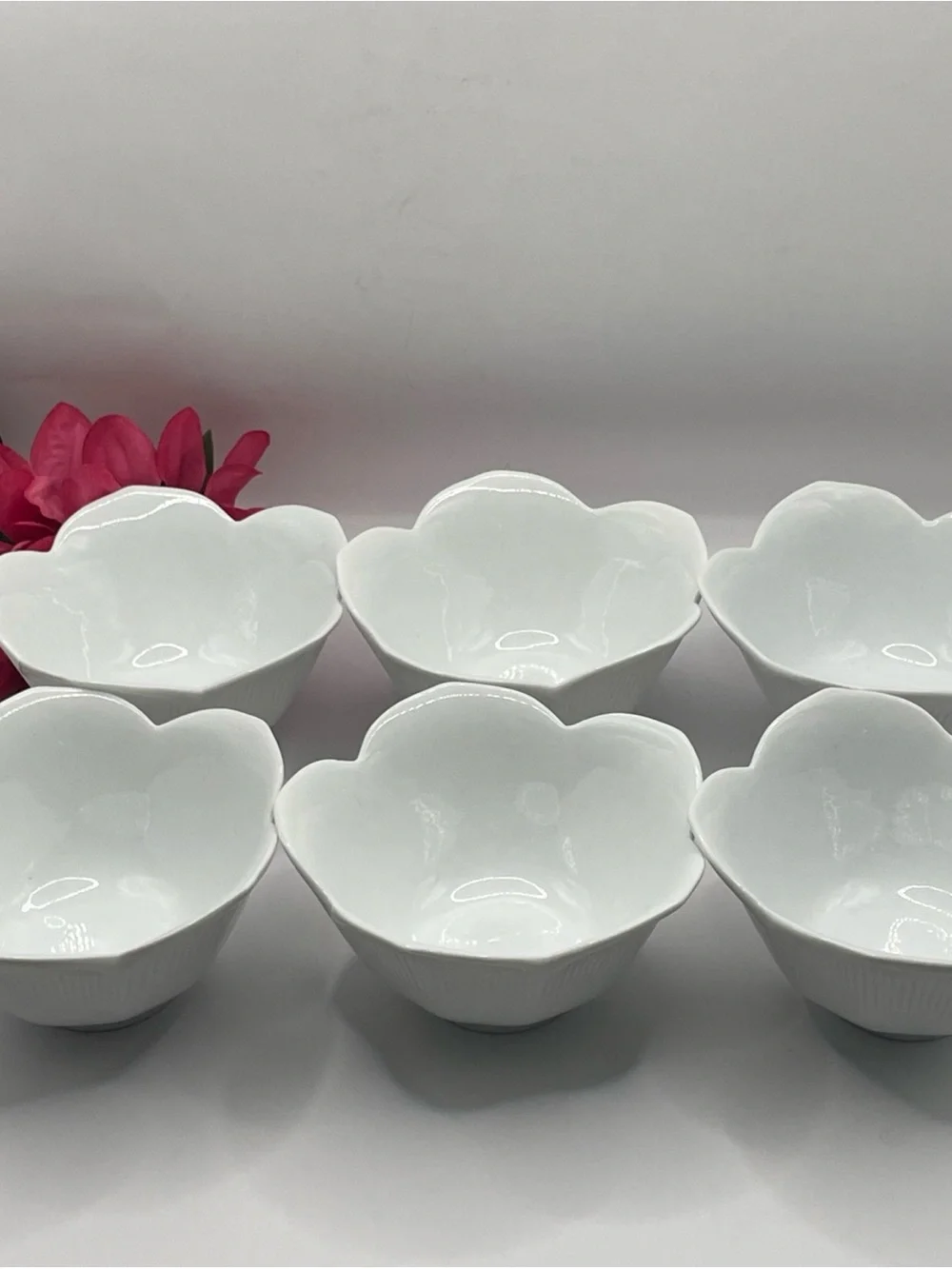 Vintage Pier 1 Imports White Porcelain Lotus Bowls Set Of 6
